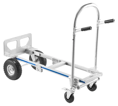 Productafbeelding van 2-in-1 handtruck, draagvermogen van 453,6 kg in 4-wielmodus, ombouwbare handtruck met antisliphandvat en -wielen, draagbare transportkar voor verhuizingen, kantoren, magazijnen en supermarkten