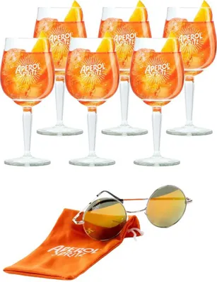 Produktbild von Aperol Spritz Gläser-Set – 6 Gläser + Sonnenbrille im Retro-Look