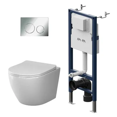 Produktbild von AM.PM Wand-WC spülrandlos Set AquaSpin mit Vorwandelement Komplettset Unterputz Spülkasten AquaSpin Unterputzspülkasten Schüssel Drückerplatte