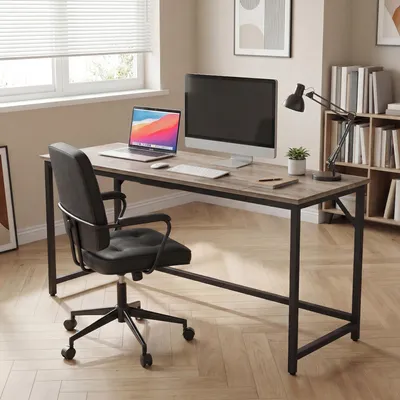 Produktbild von VASAGLE Schreibtisch, 140 x 50 x 76 cm, Computertisch, für Arbeitszimmer, Schlafzimmer, Wohnzimmer, greige-schwarz