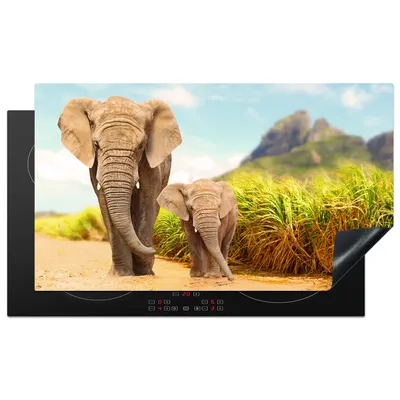 Produktbild von KitchenYeah© Herdabdeckplatte Elefanten - Tiere - Natur , 91x52cm, Küche Deko, Glaskeramikkochfeld Herdabdeckung, Abdeckplatte fùr Kochfeld