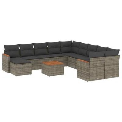 Produktbild von 12-tlg. Garten-Sofagarnitur mit Kissen Grau Poly Rattan