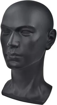 Produktbild von Famanu Mannequin Kopf - Schwarzer Styroporkopf - Leichter Paspop für Styling und Präsentationen