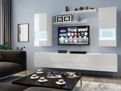 Produktbild von Mediawand Wohnwand 7 tlg - NEXI XL 24 - Weiss Hochglanz inkl. LED