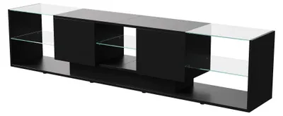 Obrázok produktu pre TV komoda – TV skrinka – s LED osvetlením – s lesklými sklenenými policami – 200 × 35 × 45 cm – čierna