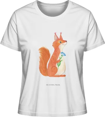 Produktbild von Mr. & Mrs. Panda Oberteil Damen Eichhörnchen Blume Größe L - Weiß - Geschenk, Spruch Positiv, Spaß, Lustige Sprüche, Lachen, Motivation, T-Shirt, glücklich, Basic Shirt