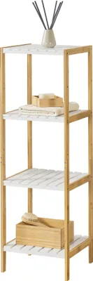 Image de Étagère de salle de bain Balsfjord avec 4 étagères Étagère en bambou Étagère sur pied Étagère de ménage 33x34x110cm Naturel