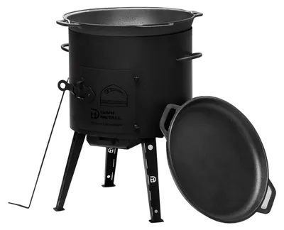 Produktbild von Ø40 Uchag 2mm Stahl Utschak Utschag Campingofen 15L Gusseisen Kazan mit Gusseisen Deckel-Bratpfanne Kasan Feuerstelle Feldküche Außenküche Eintopfofen Gulaschkanone
