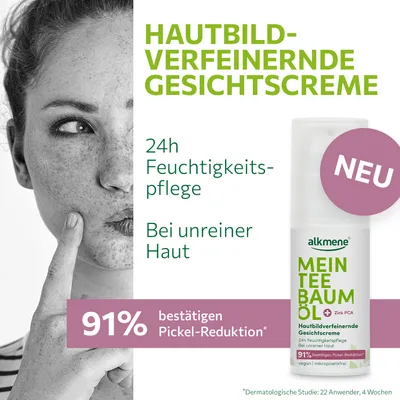 Produktbild von alkmene Mein Teebaumöl Gesichtscreme 3x 50 ml Pickel Reduktion 91% bestätigt - vegan & klimaneutral - Creme für Pickel