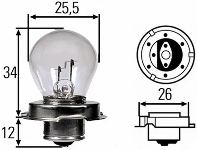 Produktbild von HELLA S3 Kfz-Glühlampe für Fernlicht, 6 Volt, 15 Watt, mit P 26 s Sockel