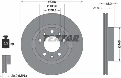Obrázek produktu pro 2x brzdový kotouč TEXTAR 92269003 pasuje pro PEUGEOT 308 SW I (4E_ 4H_) 308 II