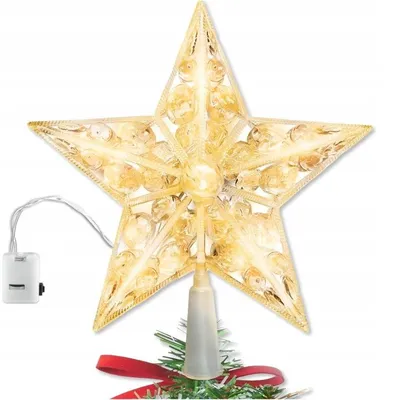 Produktbild von LED Christbaumspitze Stern 15 cm Mit Warmweißem Licht 6 LEDs Batteriebetrieben Weihnachtsbaum Dekoration