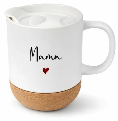 Produktbild von Tasse Mama mit Korkboden und Deckel personalisiert 330 ml