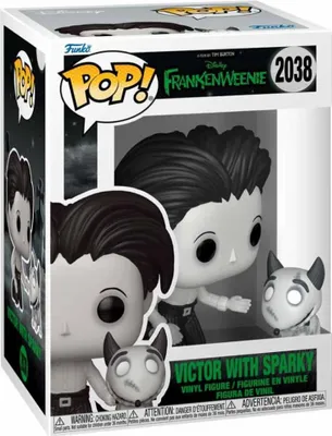 A Funko Pop! vinyl figure of Victor and Sparky from Tim Burton's Frankenweenie, displayed in its original packaging.
