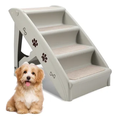 Image de Clanmacy Escalier pour chiens Rampe pour chiens 4 marches pliable en plastique Rampe pour animaux avec tapis antidérapant pour petits grands chiens