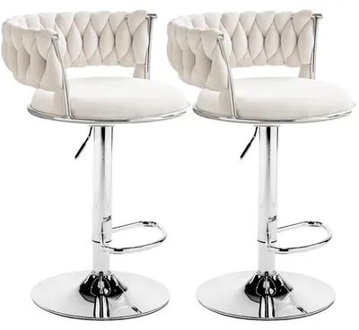 Image de Ensemble de deux tabourets de bar, réglables en hauteur, avec assise en velours, couleur beige clair