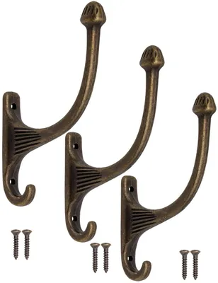 Wandhaken aus Eisen, antik Bronze, 3er-Set, 114x82x12 mm