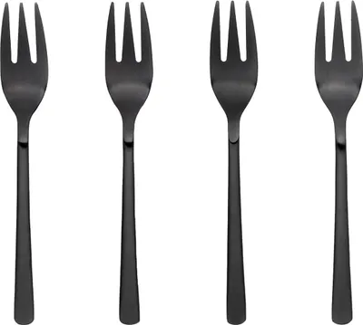Imagen del producto de Broste Copenhagen, juego de 4 tenedores para pastel, modelo HUNE, titanio, color  mate.