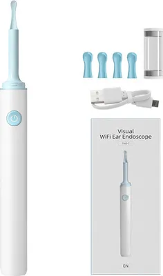 Image de (Blanc)Enlève-cérumen Nettoyeur d'oreille sans fil Recharge USB Endoscope d'oreille électrique avec 6 LED de lumière Endoscope d'oreille Otoscopes Caméra Cuillère Outil de nettoyage pour iOS Android