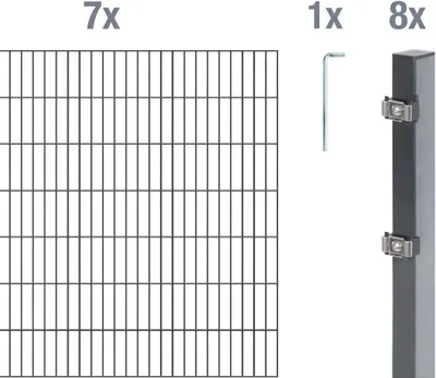 Obrázek produktu pro Plot z dvojitého pletiva Alberts, výška 140 cm, délka 14 m, kompletní plotová souprava k zabetonování, antracit, sloupky 60x40 mm