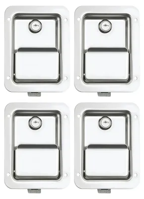 Obrázok produktu pre Sada štyroch zámkov do kufríka na náradie – s výklopnou rukoväťou – so západkou – z nehrdzavejúcej oceli – 8,1 x 1,5 cm – strieborná farba