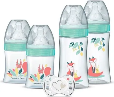 Image de Biberons Naissance Dodie, Tétine Ronde Anti-Colique, Lot de 4 (2x150mL et 2x270mL), + Sucette Naissance