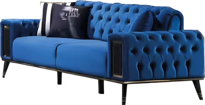 Produktbild von Wohnzimmer 3-Sitzer Dreisatzsofa Polster Möbel Stoff Blau Modern Couch