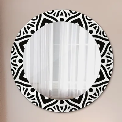 Produktbild von Spiegel mit Grafiken – Modern Spiegel - Dekorative Spiegel – Schminkspiegel - Rundspiegel - Schwarz Geometrisch Ornament - Rund: Ø60 cm