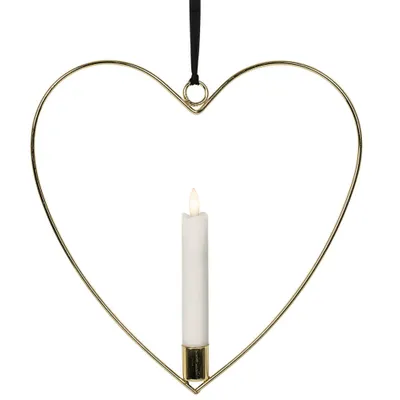 Productafbeelding van Decoratieve kaars met LED-vlam - kaarshouder - met ophangoog - voor het ophangen - met timer - op batterijen - goud