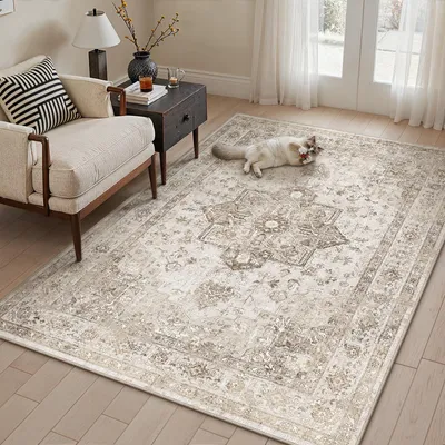 Wohnzimmer-Teppich 120x170 cm Beige, maschinenwaschbar