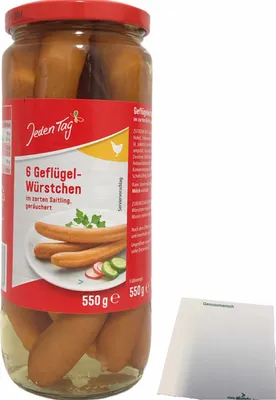 Produktbild von Jeden Tag Geflügel-Würstchen im Saitling schmackhaft geräuchert 250g Glas (6 Stück) + usy Block