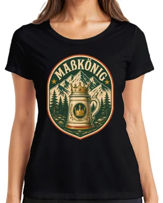 Produktbild von Maßkönig Bierkrug Krone Berge Alpen Bayern Trachtenshirt Lederhose Damen T-Shirt, Schwarz, L
