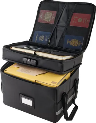 Image de Porte-documents ignifugé - Boîte à documents - Étanche - Résistant à la chaleur jusqu'à 1000 °C - Avec serrure - Double épaisseur - Portable - Pour passeports & documents importants