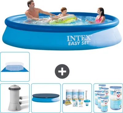 Immagine prodotto di Piscina gonfiabile rotonda Easy Set di Intex - 366 x 76 cm - blu - inclusa copertura della pompa - pacchetto manutenzione - filtro - telo di fondo