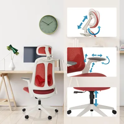 Produktbild von hjh OFFICE Profi Bürostuhl ARCEO WF Ergonomischer Schreibtischstuhl mit Armlehnen (höhenverstellbar) Stoff / Netzstoff Rot Drehstuhl für Büro, Zuhause