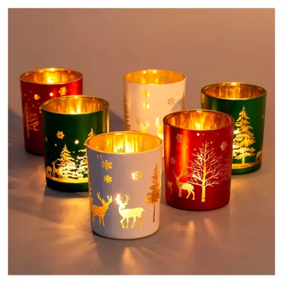 Produktbild von 6er Set Kerzenständer für die Weihnachtsdekoration: Geschenke für Glas Teelichthalter und Windlichter zur Tischdekoration