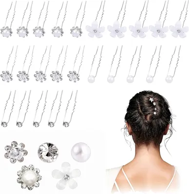 Imagen del producto de Pinza para el cabello en forma de U, con flores y hojas de plástico, ideal para peinados de novia