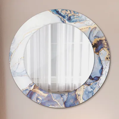 Produktbild von Ø50cm Spiegel - Glasrahmen mit Aufdruck - Wandspiegel Schlafzimmer - abstrakt flüssig Kunst