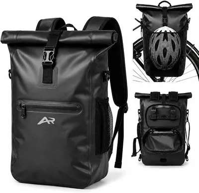 Imagen del producto de Bolsa para bicicleta, portaequipajes 3 en 1: Bolsa para portaequipajes que se puede usar como mochila y como bandolera | 23 litros, impermeable | Compartimento para portátil | Reflectante