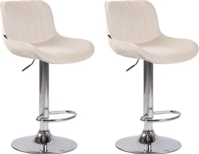 Produktbild von CLP 2er Set Barhocker Lentini Samt drehbar und höhenverstellbar | Farbe creme Gestell Farbe chrom
