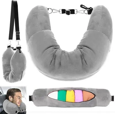 Image de Valise de voyage en forme de U avec poignée de transport, pour les voyages et les déplacements en avion, pouvant contenir des vêtements (grise)