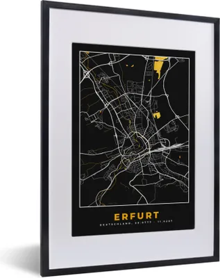 Produktbild von MuchoWow® Gerahmtes Poster Schwarz und Gold - Stadtplan - Erfurt - Deutschland - Karte 30x40 cm - Poster mit Schwarzem Bilderrahmen Wandposter Rahmen Foto Bilder - Wandposter Schlafzimmer