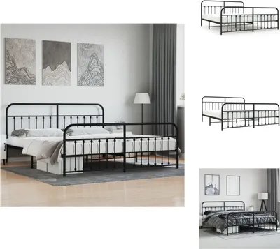 Image de vidaXL Cadre de lit avec tête et pied de lit Métal Noir 193x203 cm - Lits & sommiers