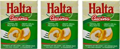 Produktbild von 3x Halta Cucina Preparato Alimentare UHT per Cucina Cremige Zubereitung UHT für die Küche Ideal für Pasta, Saucen, Pizza Kochsahne Sahne 200ml