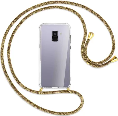 Produktbild von Handykette Backcover-Schutzhülle mit Band (Metall goldfarben) für Samsung Galaxy A8 Plus 2018 - braun+beige