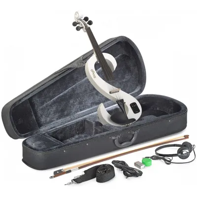 Produktbild von 4/4 E-Violine Set aus weißer E-Violine in S-Form, Softcase und Kopf...