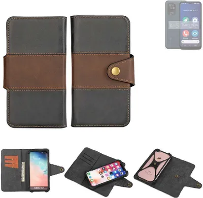 Produktbild von K-S-Trade Handyhülle Schutzhülle Hülle Bookstyle Wallet-Case kompatibel mit Doro 8200 Bumper Rundumschutz schwarz-braun 1x