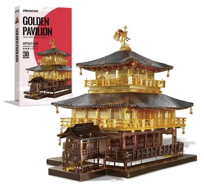 Obrázok produktu pre 3D kovový puzzle Chrám Zlatého pavilónu, 340 dielov. Modelový stavebnica z nehrdzavejúcej oceli pre dospelých