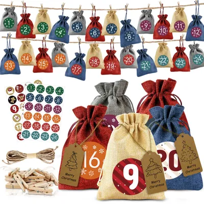 Adventskalenderbeutel 24er-Set, wiederverwendbar, blau, zum Befüllen