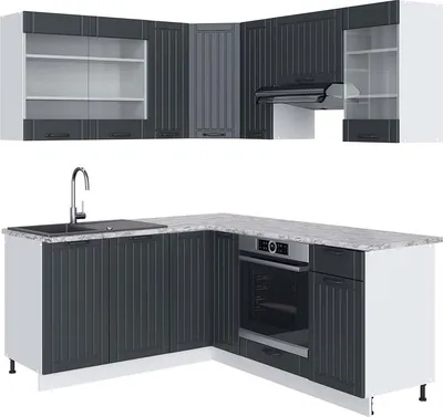 Productafbeelding van Hoekkeuken Vicco Fame-Line Anthrazit-Gold Landhaus/Wit 190 x 160 cm, WB Marmer, Model 42270